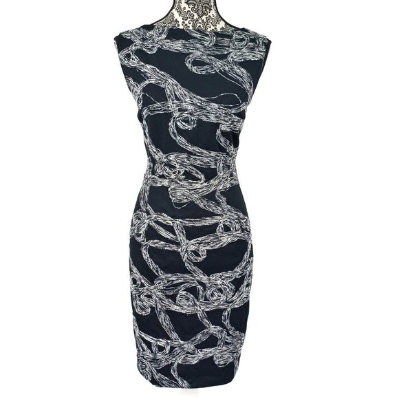 CACHE Sleeveless Embroidered Scroll Pattern Stretch Sheath Dress 10 - Picture 2 of 5